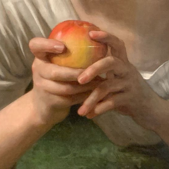 painting of a woman holding an apple