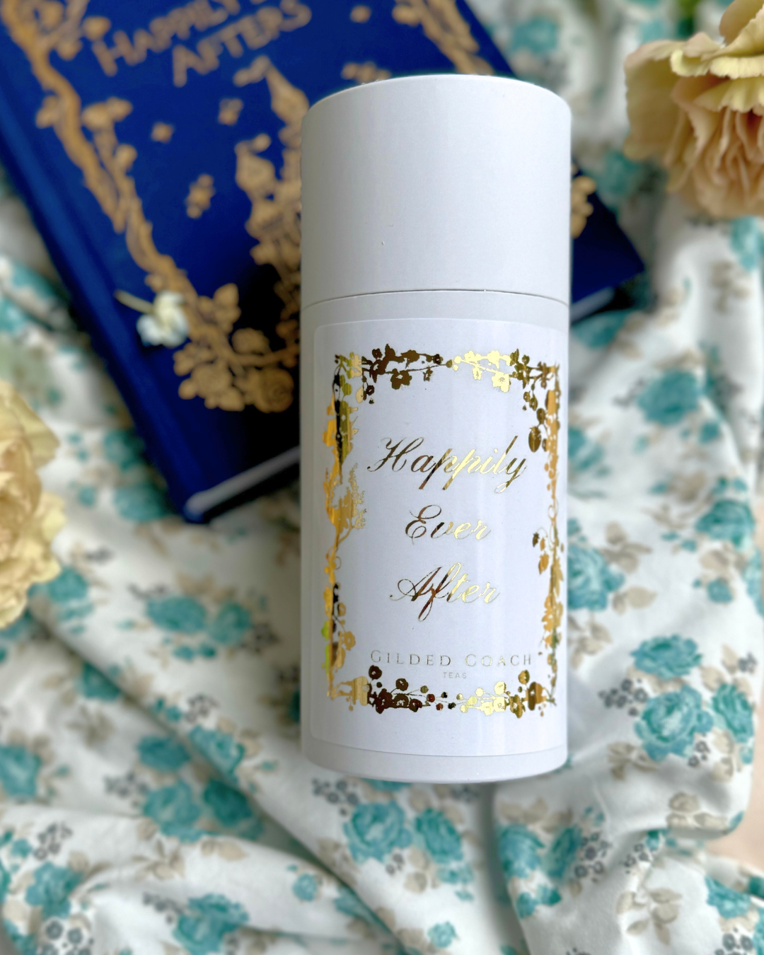 3 oz white canister of Happily Ever After {Sakura / Cherry blossom and wild strawberry white tea} from Gilded Coach Teas
